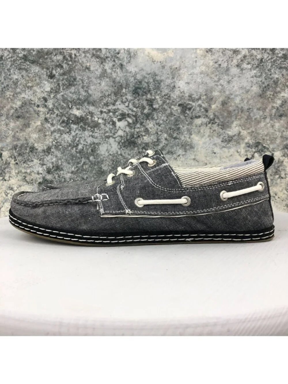 GBX Buckle Men's Size 9M Sesto II Black White Fabric Lace-Up Boat Shoes